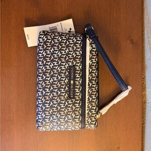 Tommy Hilfiger Blue and White Patterned Wristlet